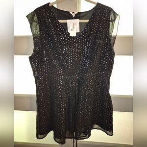 Thyme Maternity Black Sequin Tie Front Blouse